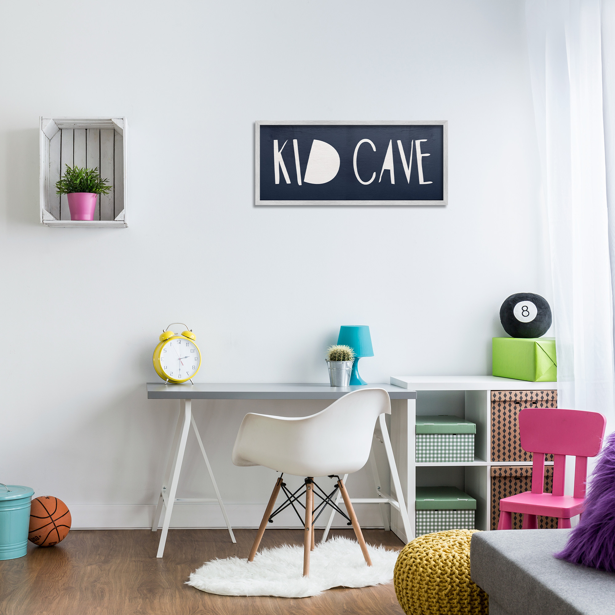 Stupell Industries Minimal Kid Cave Sign Typography Painting Gray Framed Art Print Wall Art, 30 x 13