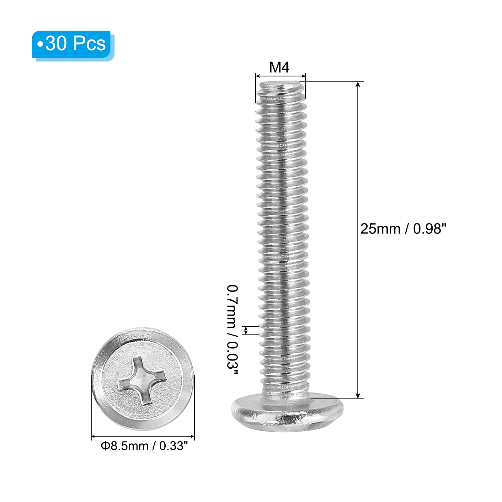 Vis à Tête Ronde Phillips M4 Longueur 4-80mm - Acier Inox 304, Lot Neuf