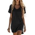 thumbnail image 2 of Cxenplz Summer Dresses for Women Cotton Linen V Neck Short Sleeve Casual Loose T Shirt Sundress Beach Cover Ups, 2 of 6