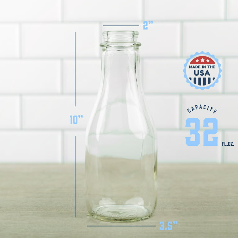 64-Oz Glass Milk Bottles with 3 White Caps (1 Count ) - Food Grade Glass  Bottles - Dishwasher Safe - Bottles for Milk, Buttermilk, Honey, Tomato  Sauce, Jam, Barbecue Sauce -Stock Your Home 