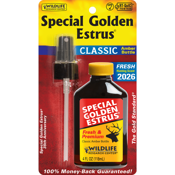 Wildlife Research Center Special Golden Estrus Classic Aber Bottle 4 fl oz Doe Estrous Scent With Sprayer