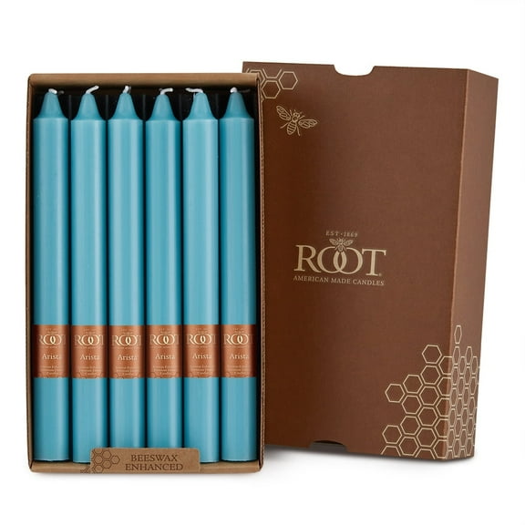 ROOT Candles Unscented Smooth Arista™ Taper Candles, 9-Inch Tall, Box of 12, Color: Sky