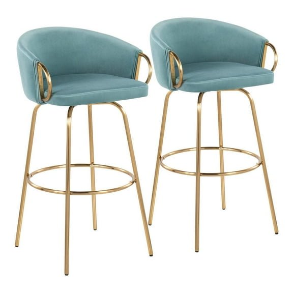 Home Furniture Glam 30" Fixed-Height Bar Stool With Gold Metal Legs And Round Gold Metal Footrest - Set Of 2