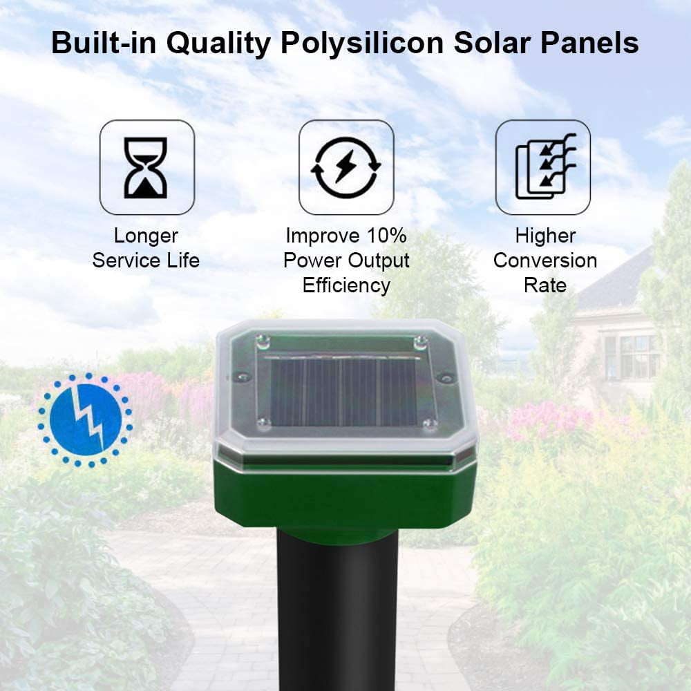 Solar Mole Repellent Ultrasonic 4 Pack Outdoor Powered Sonic Deterrent - Mole Stopper Scare Vole for Lawn Garden & Yard Home - Groundhog Repeller Snake Rodent Gopher Spikes Chaser Pest Control