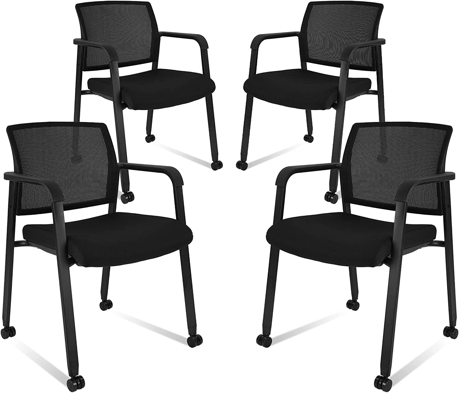 CLATINA Mesh Back Guest Reception Arm Chairs with Wheels,Upholstered