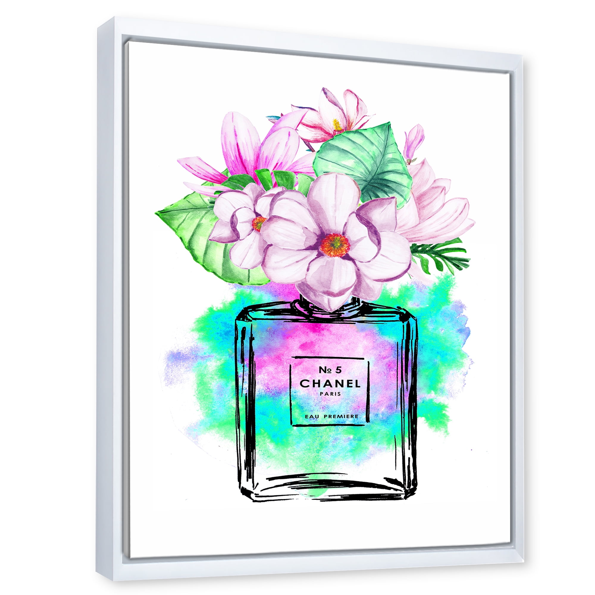 Perfume No. Five Chanel I 30 in x 40 in Framed Painting Canvas Art