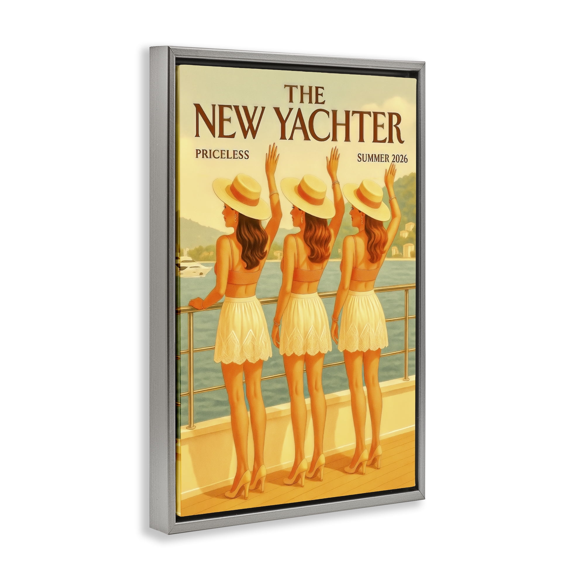 Stupell Industries Magazine Parody Fashion Trio Gray Framed Floater Canvas Wall Art, design by Grotto Studios