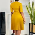 thumbnail image 3 of AURA Women’s Pleated A-Line Midi Dress V-Neck Short Sleeve High Waist With Belt S-XXXL, 3 of 8