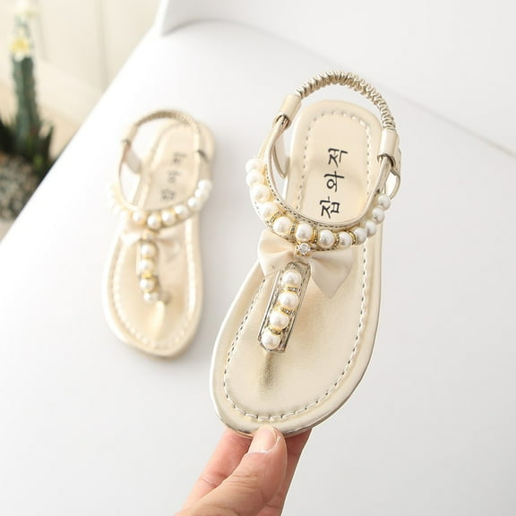 Toddler Sandals on Summer Toddler Infant Kids Baby Girls Bowknot Pearl Princess Thong Sandals Shoes,Gold Sandals For Kids Size 7C
