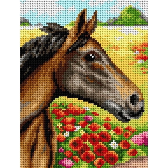Needlepoint canvas for halfstitch without yarn Horse on a Meadow 2431F - Printed Tapestry Canvas