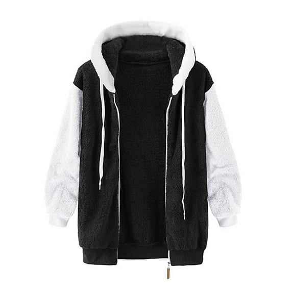 Aoochasliy Ladies Winter Cardigan Clearance Plush Hooded Jacket Color Block Long Cardigan Loose Coat