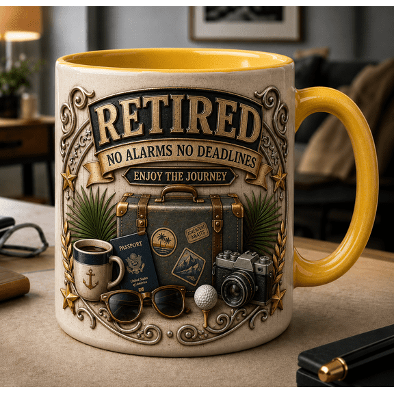 Retirement Mug 3D Effect Coffee Mug, Retired Gift Cup for Coworker or New Retiree
