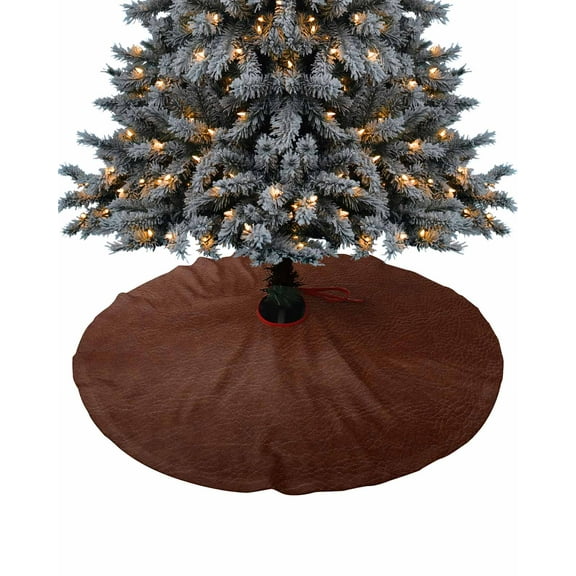Brown Leather Texture Christmas Tree Skirt 36 Inches Large Christmas Skirt Tree, Farmhouse Vintage Tree Skirt Christmas Decorations for Fireplace Party Holidays Indoor Outdoor