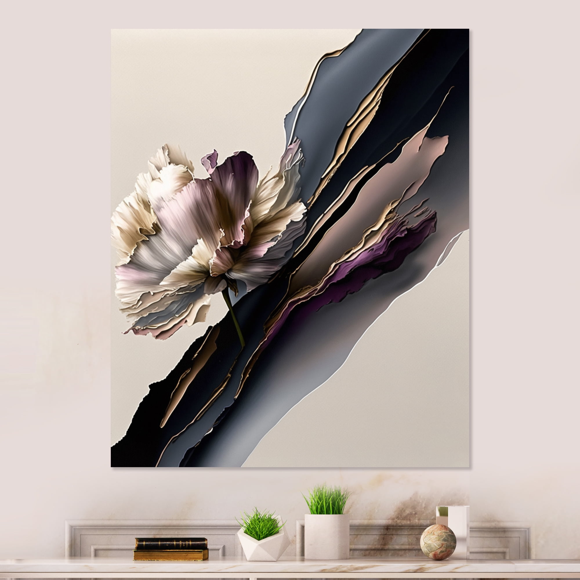 Designart Purple Peony Hyperrealistic Flowers IV Canvas Wall Art