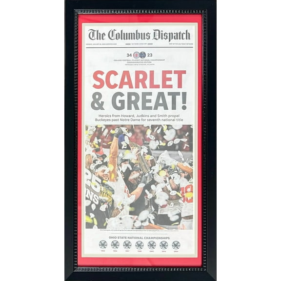 Ohio State Buckeyes 2024 National Championship Columbus Dispatch 14X26 Framed Football Newspaper OSU SCARLET & GREAT