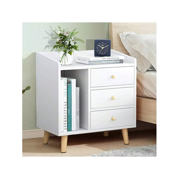 Mesita de Noche Multifuncional Muebles con 3 Cajones y Estante de Almacenamiento, Mesa Auxiliar, Gabinete de Noche para Dormitorios, Sofás, Camas, Oficinas