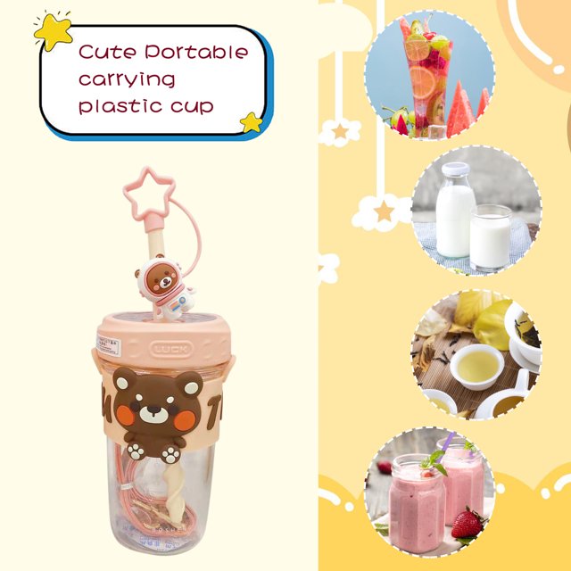 Botellas de agua de paja a prueba de fugas de taza de agua de 500 ml para viajes (rosa sin pegatinas)