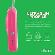 O2COOL 3.5 inch Deluxe Personal Rechargeable Necklace Fan for Cooling, 3 Speed Vertical Air Flow, Pink Raspberry