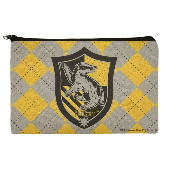 Harry Potter Hufflepuff Plaid Sigil Makeup Cosmetic Bag Organizer Pouch