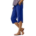thumbnail image 3 of Women's Cropped Yoga Pants with Pockets - Wide Leg Hiking Athletic Pants Elastic Waist Lightweight Lounge Casual Trousers Blue L, 3 of 10