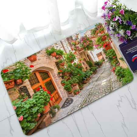 PHFZK European Cityscape Doormat, Beautiful Italian Street in Small Provincial Town Doormat Outdoors/Indoor Doormat Home Floor Mats Rugs Size 30x18 (Best Small Towns In Europe)