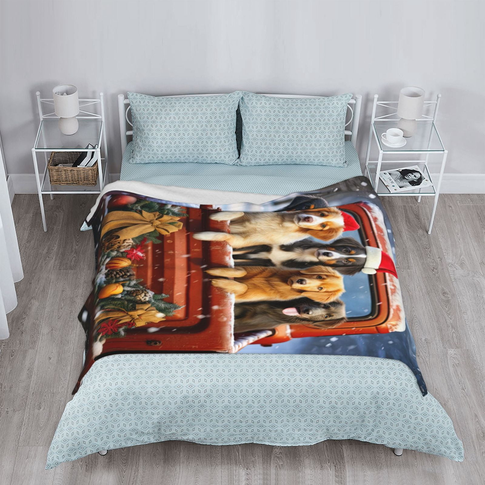 PHELIKA Christmas Red Truck Golden Retriever Dog 04 All Season Soft Throw Blanket Lightweight Flannel Fleece Blankets 80"x60"