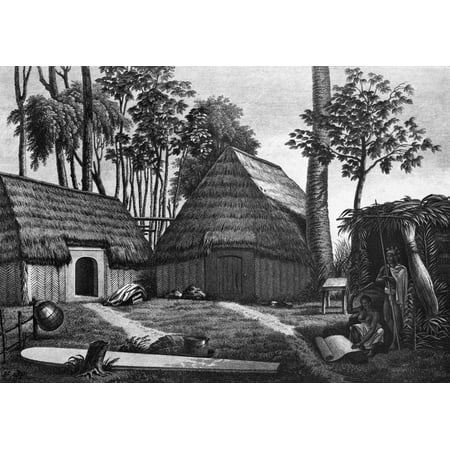 Hawaii Cloth Makers 1819 Ntwo Women Making Kapa Cloth By Beating Strips Of Bark From The Wauke (Paper Mulberry) Tree With A Hammer And Anvil In The Housing Compound Of Chief Kalanimoku At Kailua