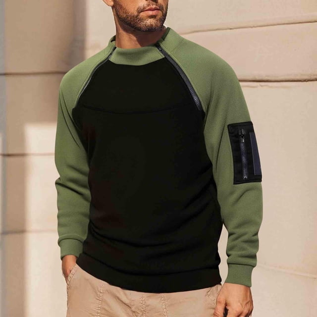 pstuiky camisas de manga larga para hombre, Blusa informal de manga larga con cuello alto y cremallera cálida de polar de color liso para hombre tops de invierno para hombre xxxl