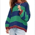 thumbnail image 3 of Czanzd Women's Oversized Striped Crewneck Knit Sweater,Green,M, 3 of 8