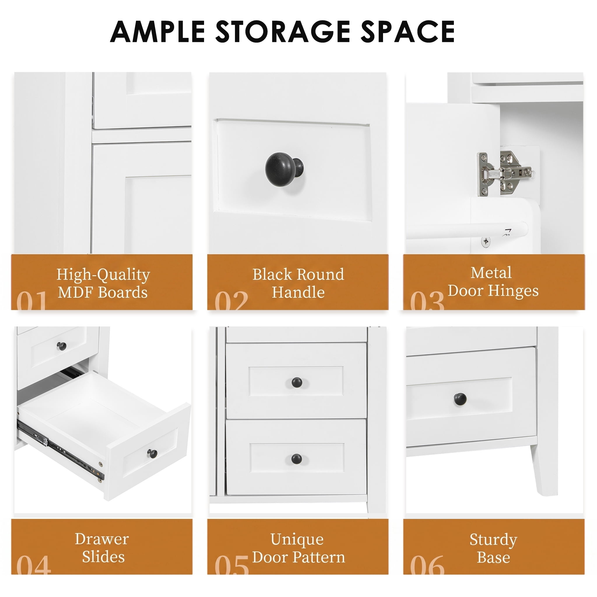 Anpport 36" Freestanding Bathroom Vanity with Sink, Modern MDF & Rubberwood Cabinet, 3 Drawers, Adjustable Shelf & Left‑Side Door, White