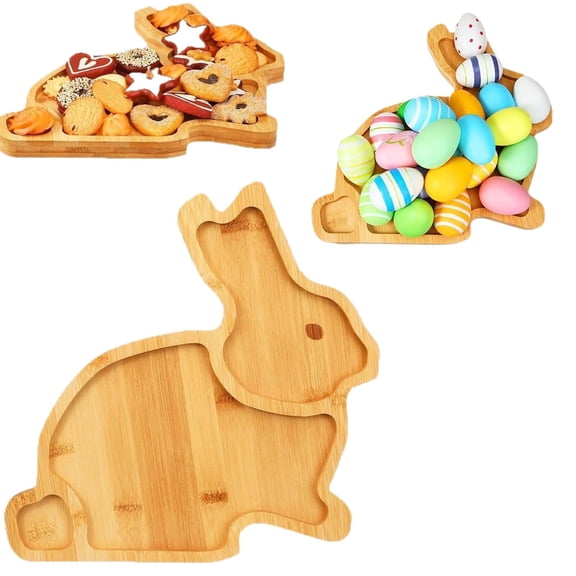 Rabbit Shaped Charcuterie Board, Easter Wooden Bunny Serving Tray, Wood Cutting Board, Animal Shaped Appetizer Plate for Kitchen Snacks and Fruit