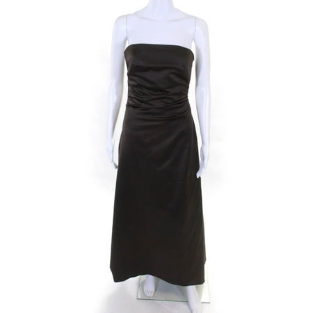 

Pre-owned|Vera Wang Maids Womens Strapless Ruched Side Full Length Gown Brown Size 6