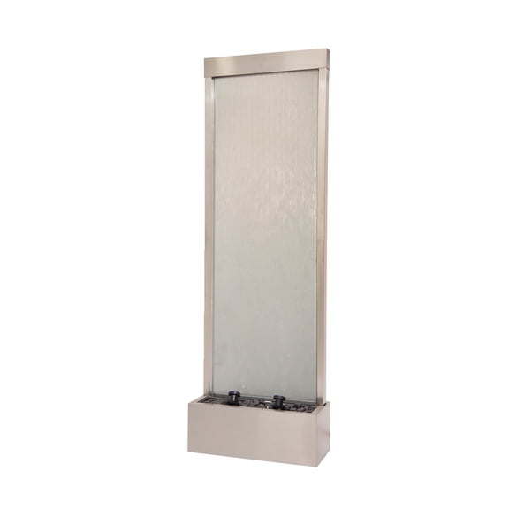 72" Modern Free-Standing Steel and Glass Indoor Water Feature with Pump, LED Lights & Decorative Rocks