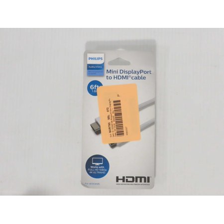 Philips Mini DisplayPort to HDMI Cable 6ft. (1.8m), White, Full HD 1080p, 4K
