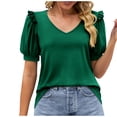 thumbnail image 1 of Birdeem Mode Femmes Été Col en V Uni Manches Courtes Aguichant Haut Blouse, 1 of 9