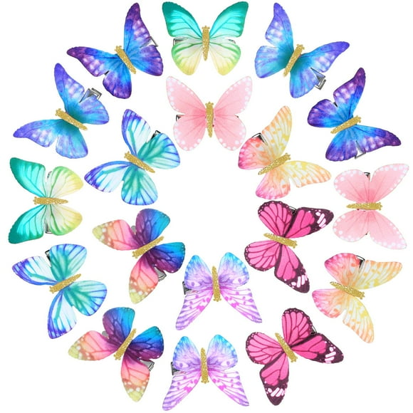 18 Pieces Butterfly Hair Clips Glitter Barrettes Fabric 90s Butterfly Snap Clips for Teens Women Hair Accessories DIY Crafts Wedding and Back to School(Classic) Multicolor
