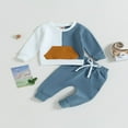 thumbnail image 2 of Toddler Baby Boy Fall Winter Clothes Outfits Color Block Crewneck Sweatshirt Pullover Top Jogger Pants Set 2-3 Years, 2 of 8