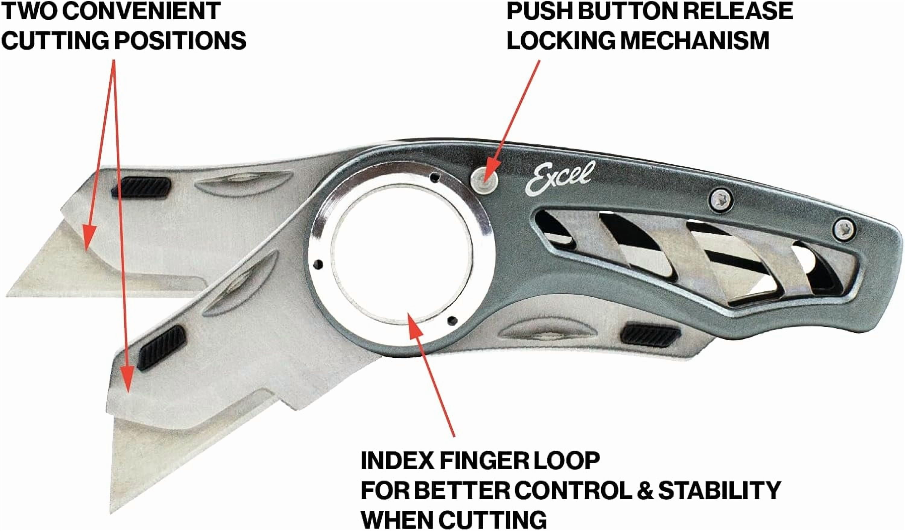 Revo Folding Utility Knife – Heavy-Duty Box Cutter with Aluminum Body, Quick-Change #92 Blades, 3 Lock Positions Design, Anti-Slip Finger Loop Grip, Holster Included – Grey
