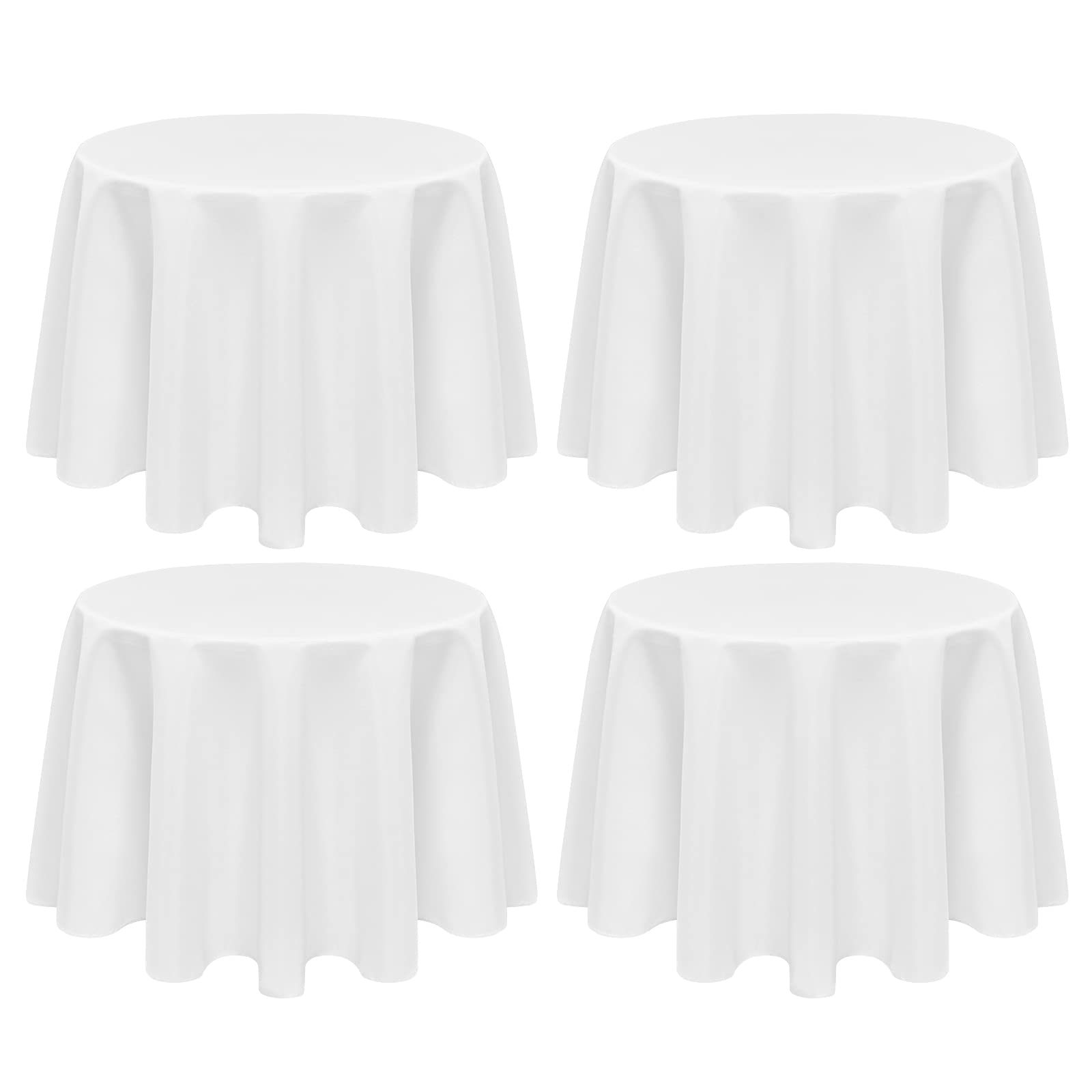 "4 Pack Polyester Round Tablecloth 60 Inch White Circular Table Cloth, Stain and Wrinkle
