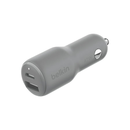Belkin BoostCharge 42-Watt Dual Port Fast Car Charger w/30W USB-C & 12W USB-A Ports for iPhone 16, 16 Pro, Galaxy S25, S24, Pixel 9 & 8, Nintendo Switch 2 & More - Gray