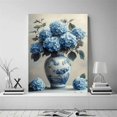 thumbnail image 2 of Mudket Blue Hydrangeas in Chinoiserie Vase Canvas Wall Art, Framed Ready to Hang, Vintage Floral Wall Decor for Living Room Bedroom Kitchen, Farmhouse Botanical Artwork - 12"L x 8"W, 2 of 10