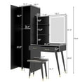 thumbnail image 2 of Makeup Vanity Desk Closet Set, Dressing Table with Adjustable LED Mirror, Power Outlets & 2 Drawers, Tall Closet with Hanging Rod, Large Vanity Desk with Wardrobe and Stool for Women Girls, Black, 2 of 9