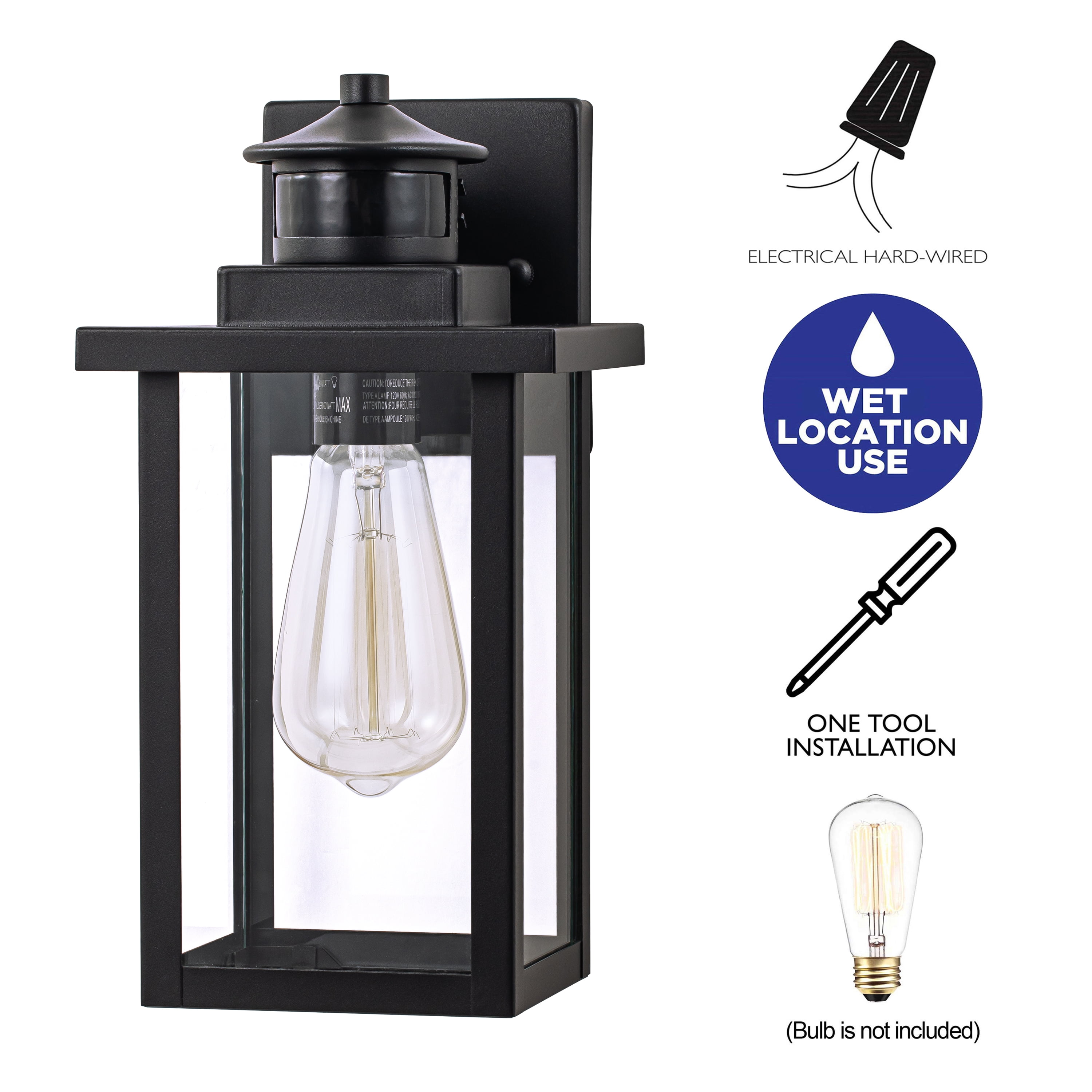 C Cattleya 2-Pack 1-Light Powder-Coated Black Motion Sensor Dusk to Dawn Outdoor Wall Sconces (E26)