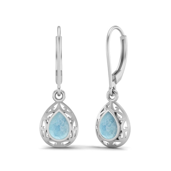 Mooneye 7x5mm Pear Larimar 925 Sterling Silver Filigree Dangle Women Wedding Earrings