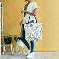 thumbnail image 4 of FORMRS Womens Canvas Tote Bag with Zipper Inner Pocket Shoulder Handbag, Blue Floral, 4 of 7