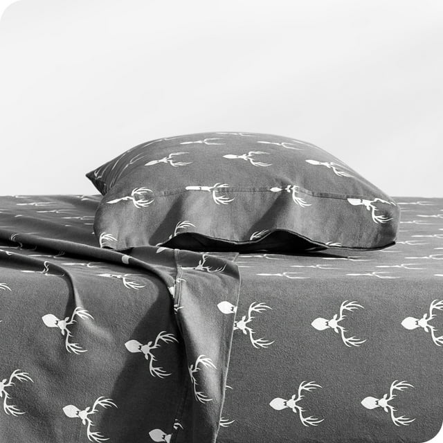 Bare Home Ensemble de Draps en Flanelle - 100 % Coton - Poche Profonde - Lit Simple, Cerf, 3 Pcs