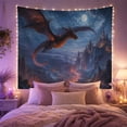 thumbnail image 2 of Dragon Flying Over a Moonlit Castle Valley, Adventurous Fantasy for Dragon Lovers, Mythic Castle Wall Decor, Halloween Gift, Tapestry Wall Hanging for Bedroom and Gaming Room, 2 of 6