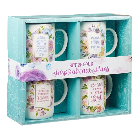 Four Piece Inspirational Floral Mug Set