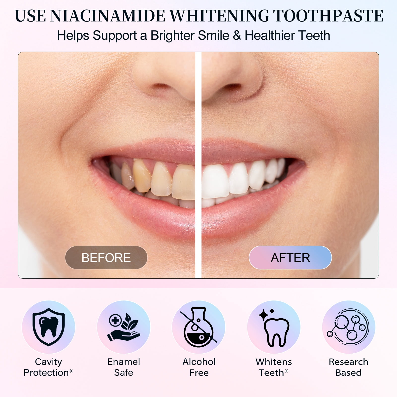 LusBeauty Whitening Toothpaste for Adults, Niacinamide Formula Removes Stains & Freshens Breath, Gentle on Enamel, 100g X 3Pack