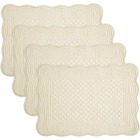 Quilted Placemats Set of 4 Washable-Rectangular Placemats for Kitchen Table-100% Cotton Fabric Rectangular Table Mats-Cotton, (Flax)